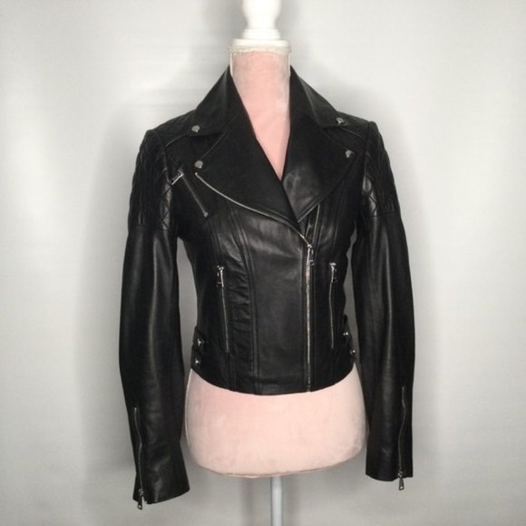 Bebe black lambskin moto jacket - Picture 1 of 5